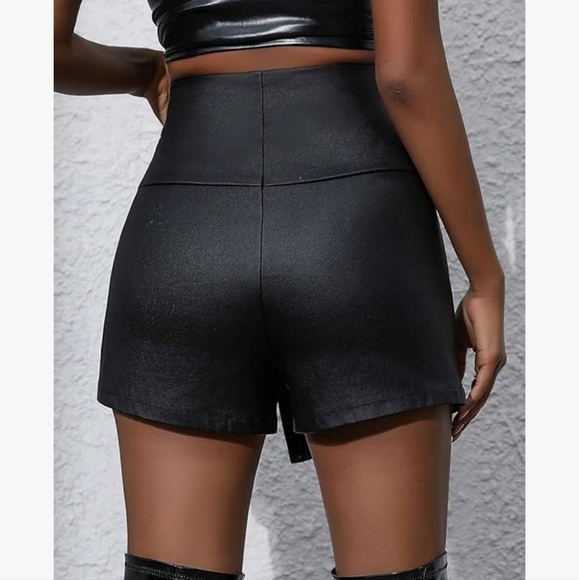 Black Faux Leather Studded Mini Skort - Picture 2 of 13